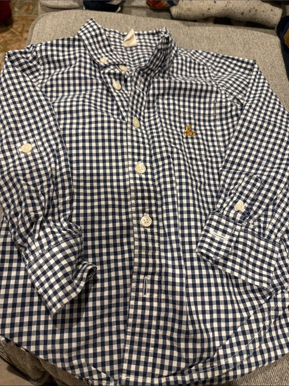 4T GAP Classic Navy and White Gingham Button-Down Shirt - Kids